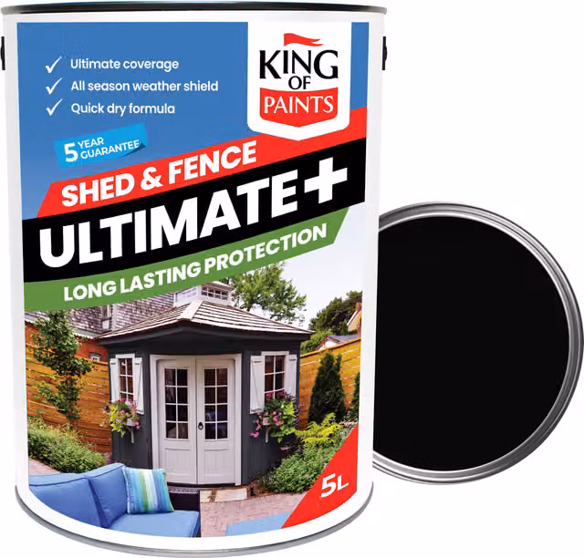 King of Paints UltimatePlus Weatherproof Opaque Wood Fence Paint, Black, 5 l