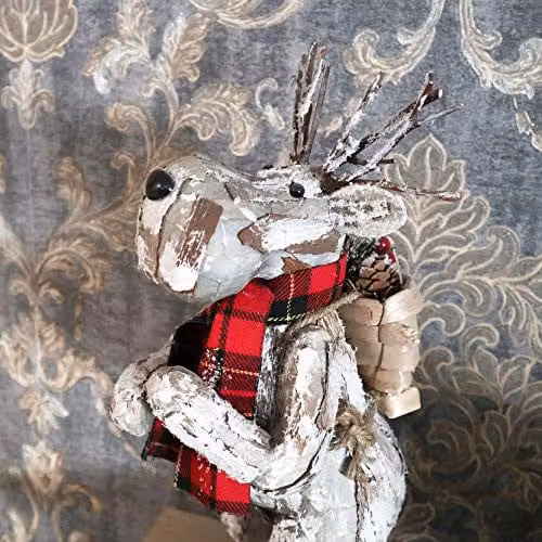 Shatchi Christmas Tabletop Decoration, White and Silver Standing Deer with Pines and Berries, Height: 34 cm – 4