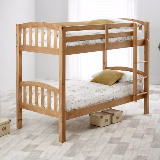 Bedmaster Mya Brown Lacquered Solid Pine Two-Level Bunk Bed with Spring Mattresses 160cm