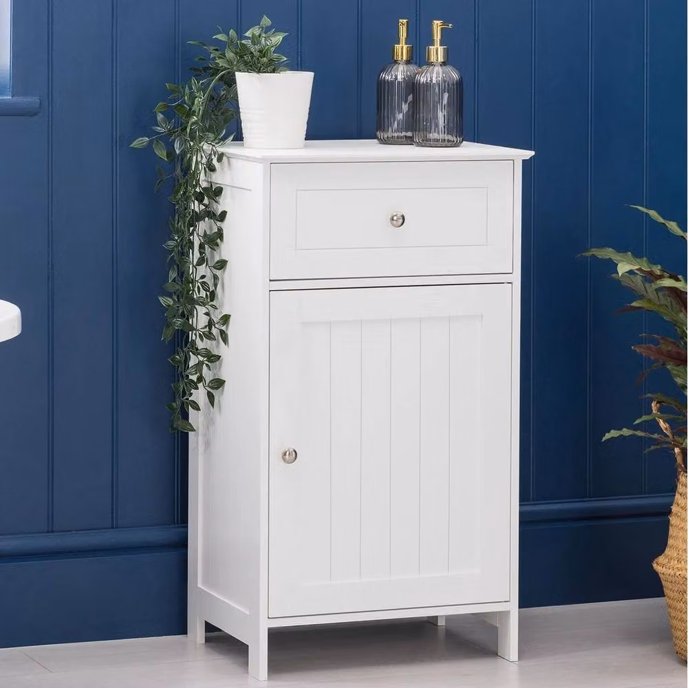 Havendro White Bathroom Storage Cupboard Unit with Single Door and Drawer, H 77 cm x W 43 cm x D 34 cm – 2
