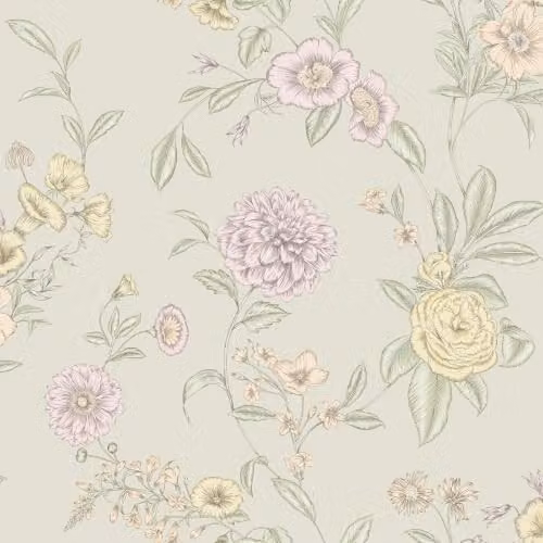 Rasch Chelsea Floral Botanical Wallpaper in Green, Orange and Yellow
