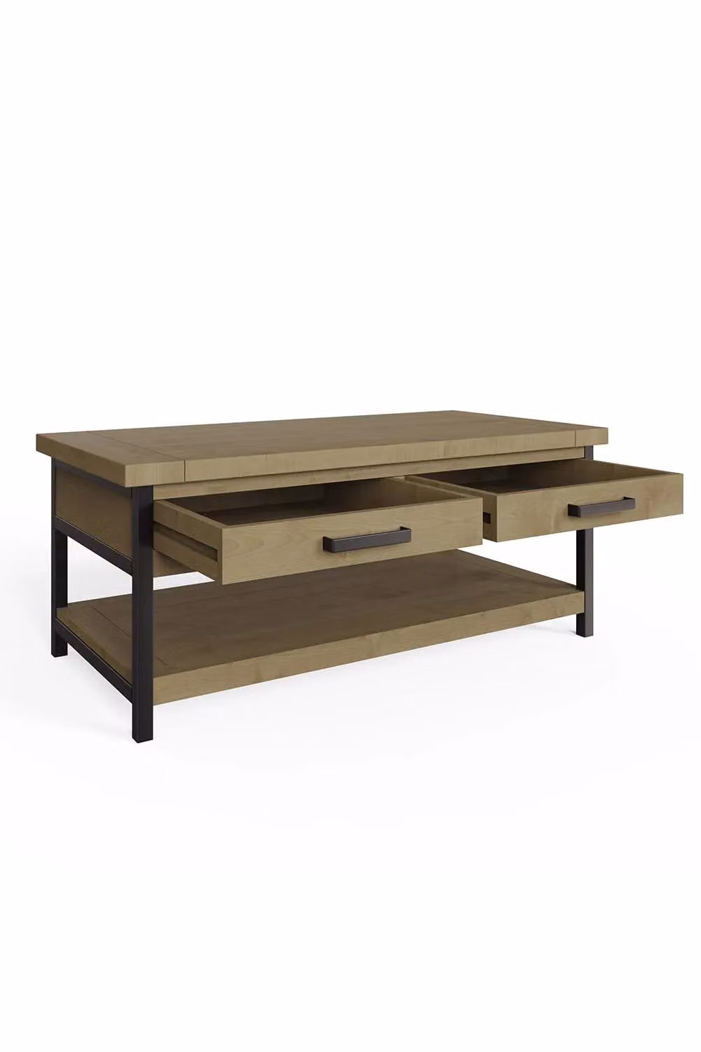 FWStyle Lowry 2 Drawer Solid Pine Coffee Table in Brown, W: 120 cm, D: 60 cm, H: 50 cm – 3