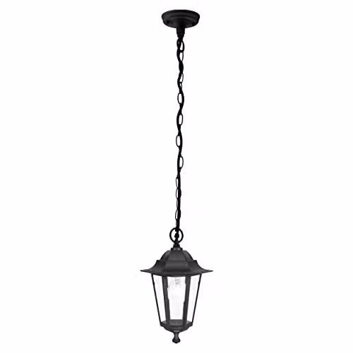 Loops IP44 Outdoor Pendant Light Black Aluminium Lantern with E27 Bulb Holder