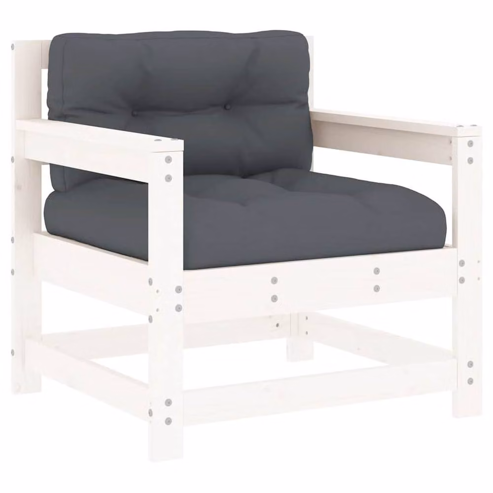 Berkfield Home Rustic White Solid Pine Garden Chairs with Cushions, Set of 2 – 2