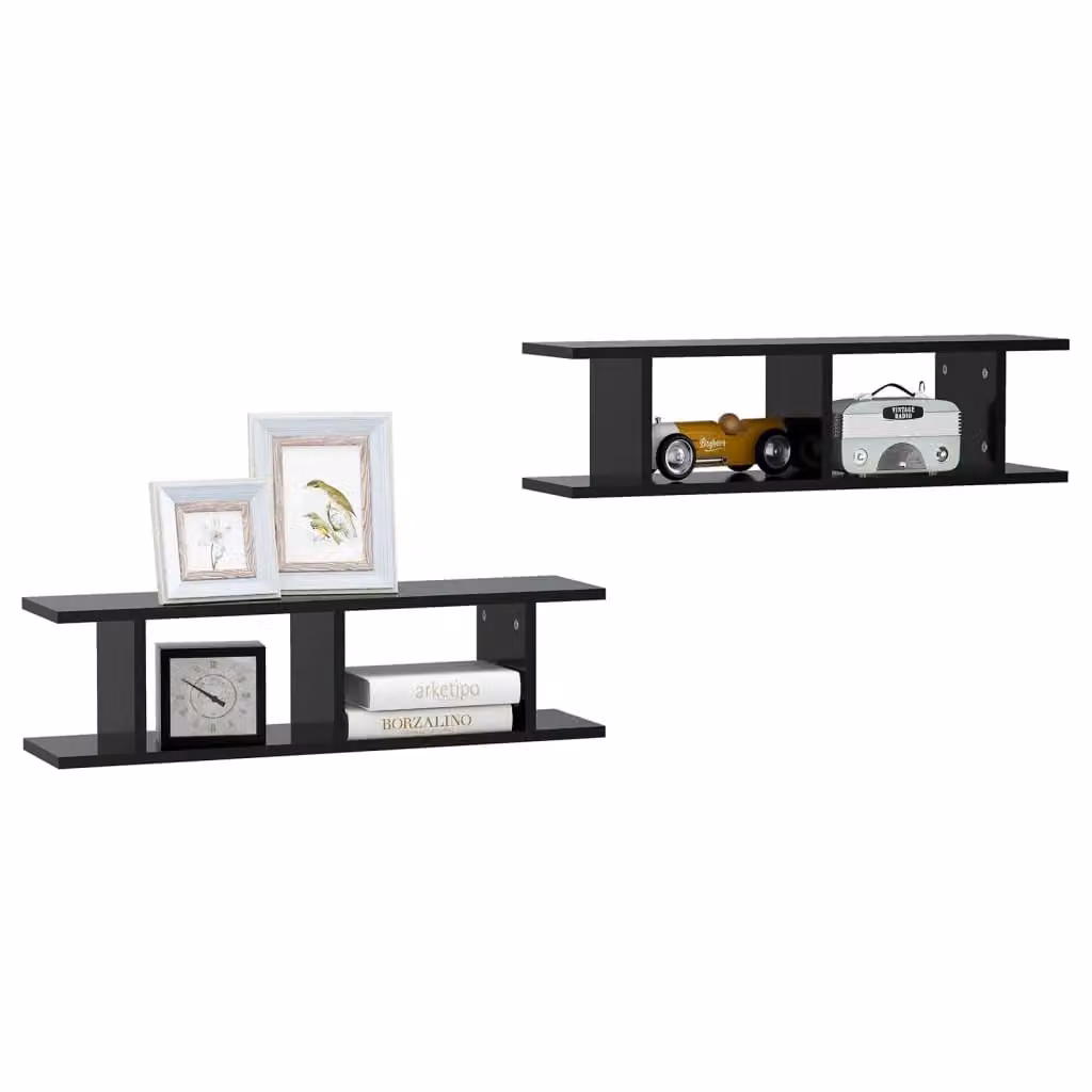 Berkfield Home Black Wall Mounted Cube Shelves, Set of 2, W: 75 cm, D: 20 cm, H: 20 cm – 3