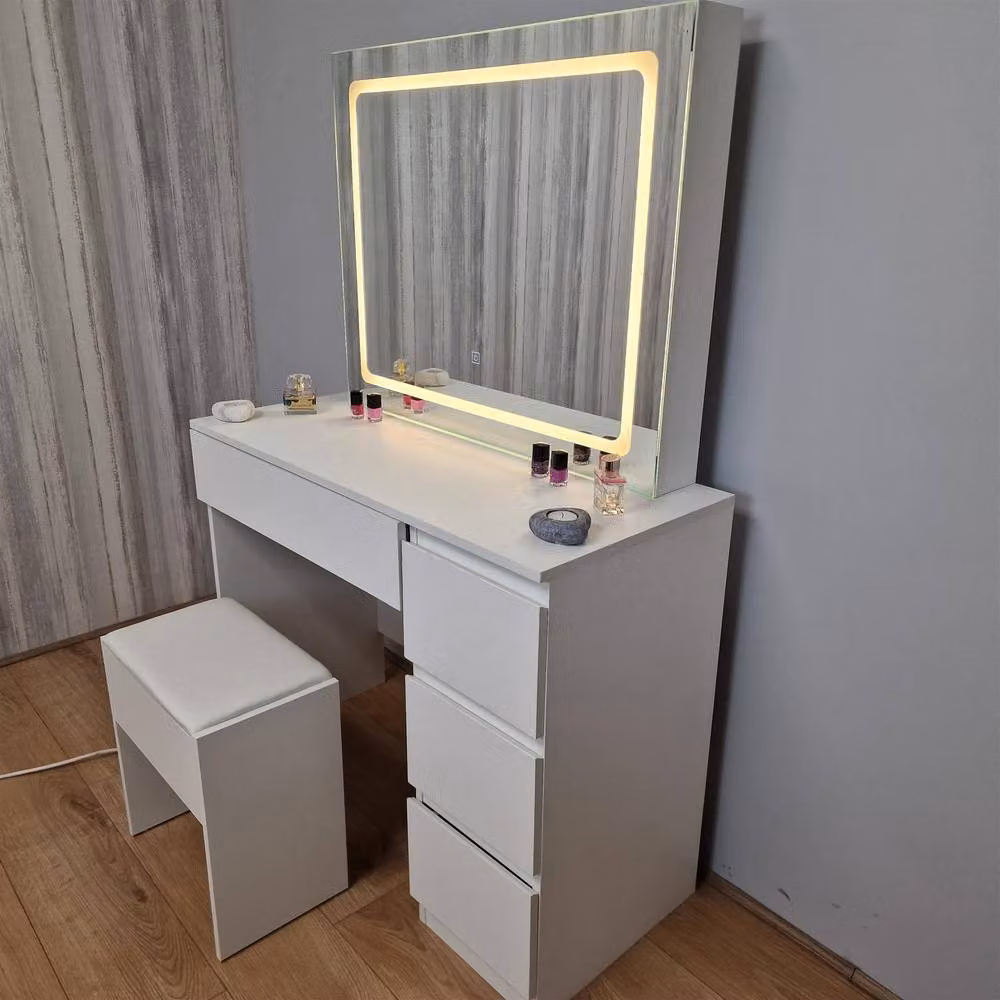 KOSY KOALA Modern Dressing Table with LED Mirror and Stool in White – 2
