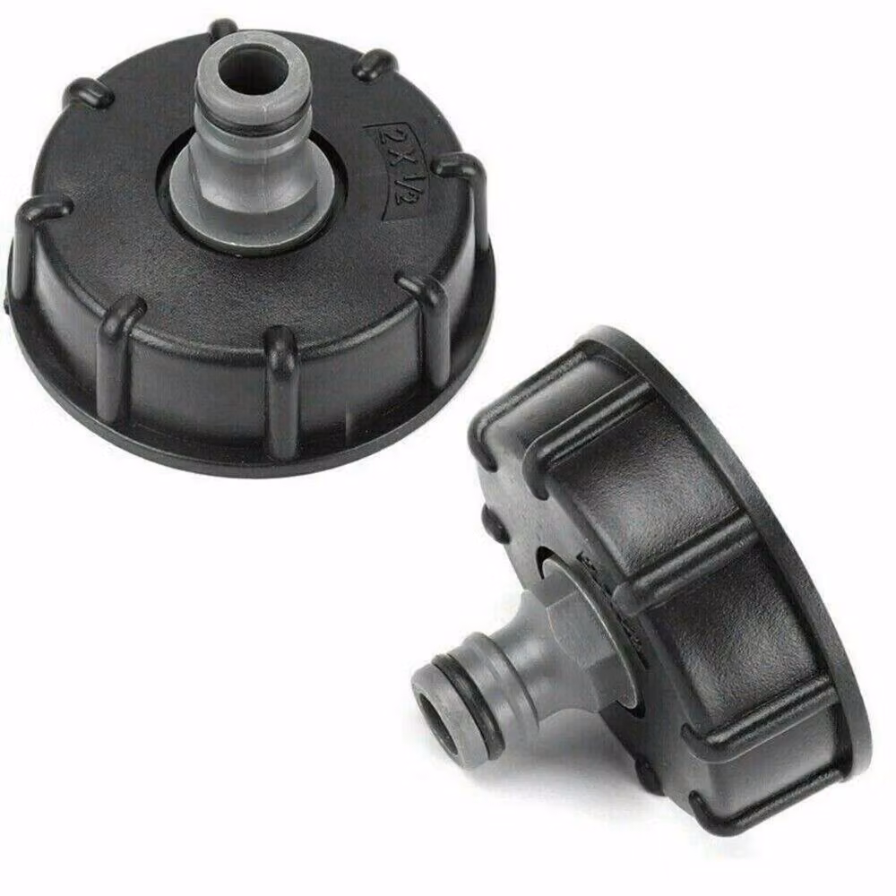 VOGREX Black Plastic 2 inch IBC Tank Adapter Hose Lock Tap Connector with Flow Control – 4