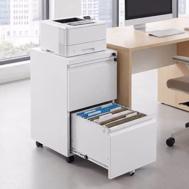 Costway 2-Drawer Mobile Metal Filing Cabinet with Lock and Castors in White