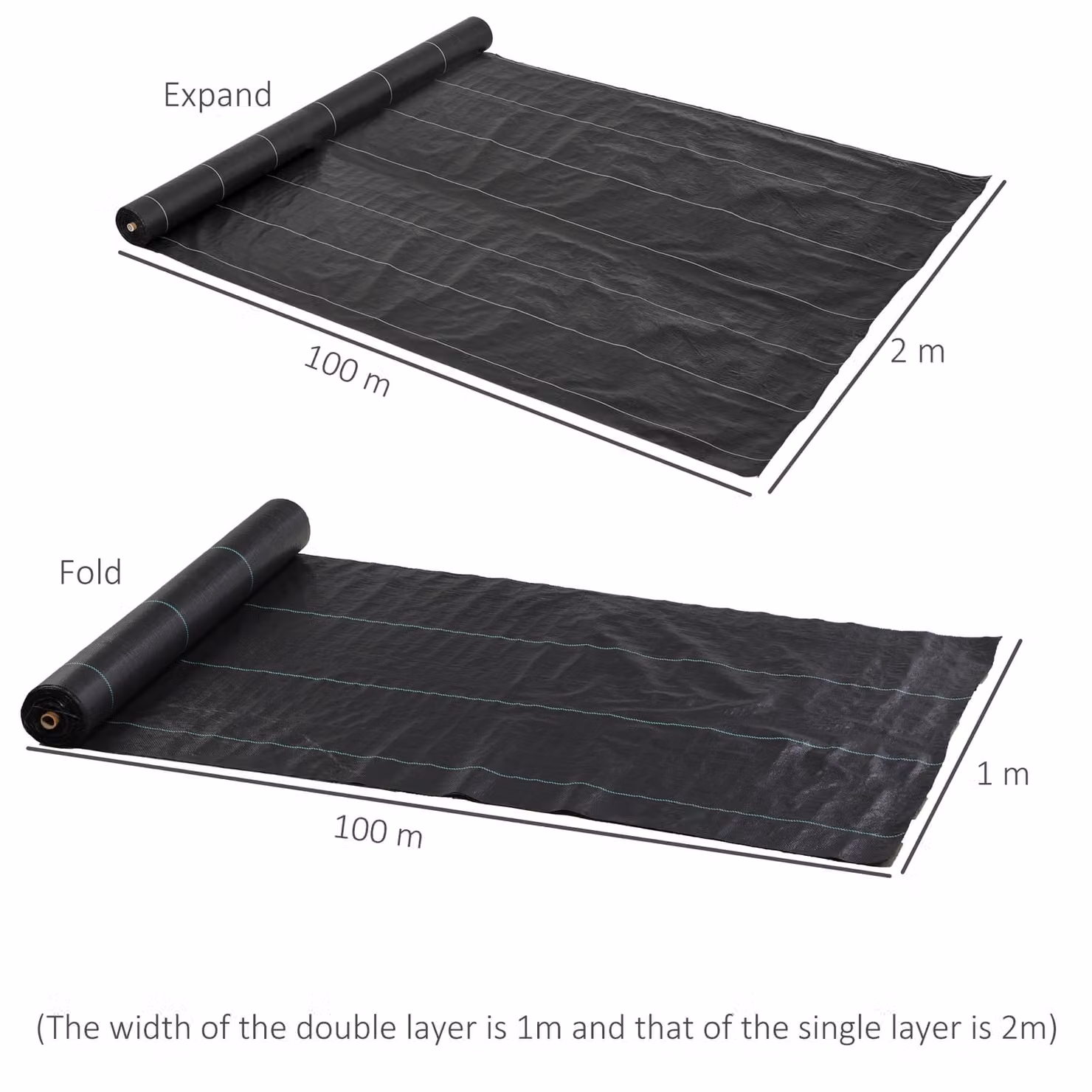 Outsunny Heavy Duty Black Weed Control Membrane for Landscaping, Driveways, Gravel and Lawns, W: 2 m, L: 100 m – 2