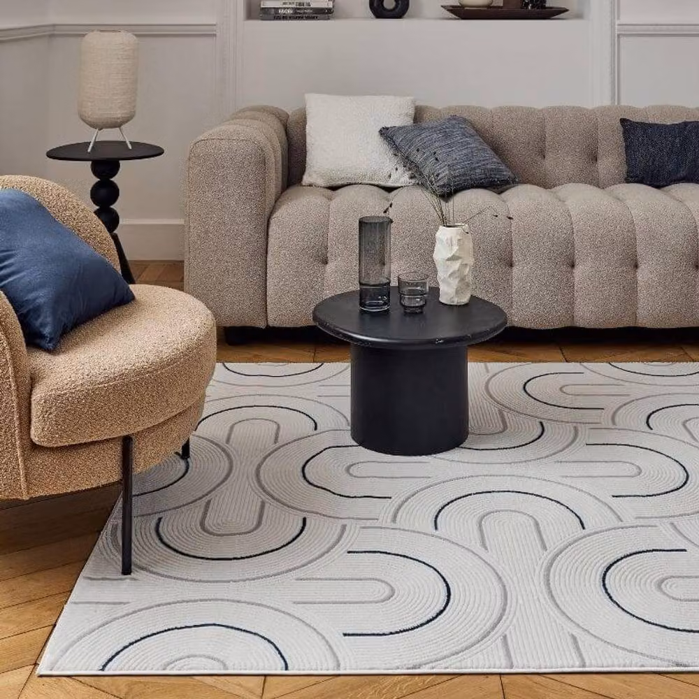 THE RUGS Carmel Arch Design Soft Pile Area Rug, Ivory, Blue and White, W: 160 cm, L: 230 cm – 4