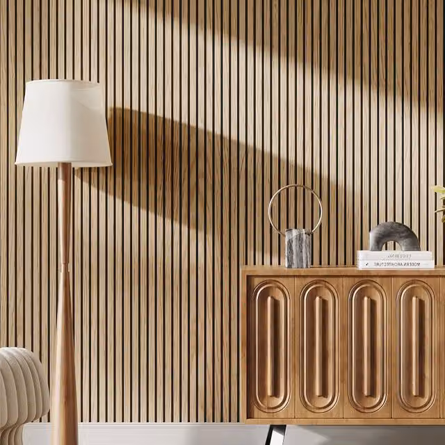 Livingandhome Self-Adhesive Wood Grain Acoustic Cladding Panel in Black or Brown PVC