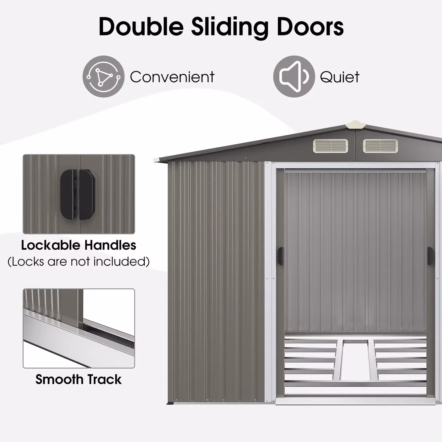 Gymax Galvanised Steel Tool Shed with Foundation and Double Doors, Beige, W: 260 cm, H: 180 cm – 2