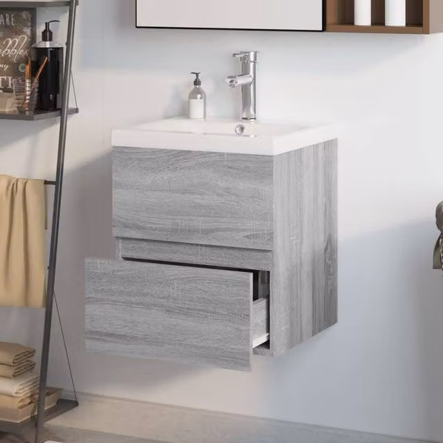 Berkfield Home Grey Sonoma Sink Cabinet with Built-in Basin in Engineered Wood W/D/H: 45.0 x 38.5 x 41.0 cm – 1