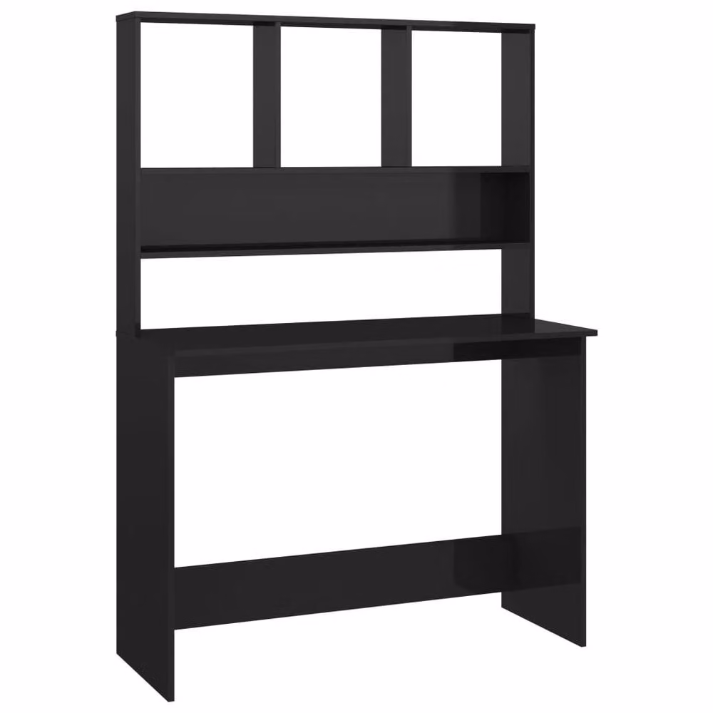 Berkfield Home High Gloss Black Writing Desk with Shelf, W/D/H: 110 x 45 x 157 cm – 2