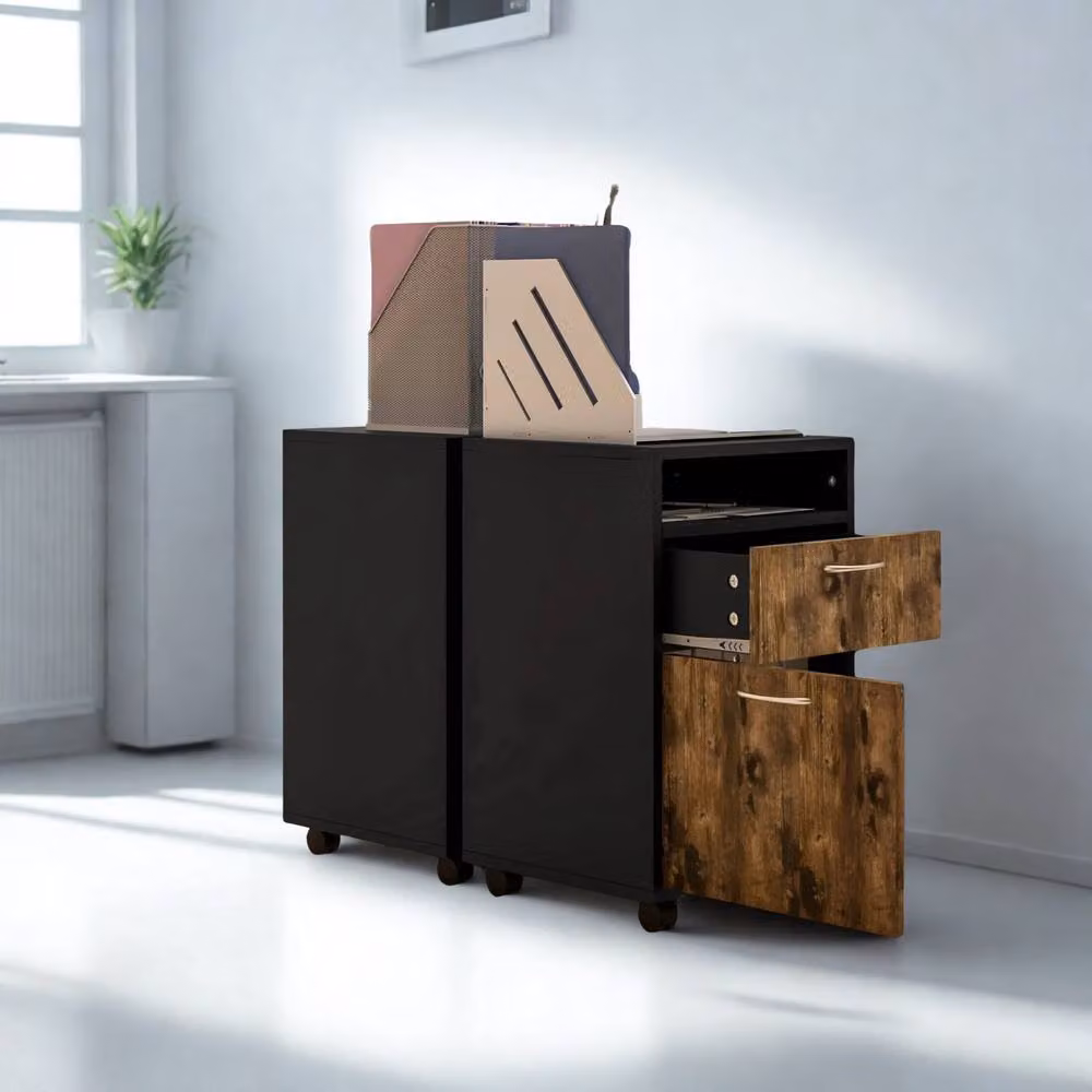 FURNOS 2 Drawer Portable Rolling Filing Cabinet with Shelf, Brown – 3