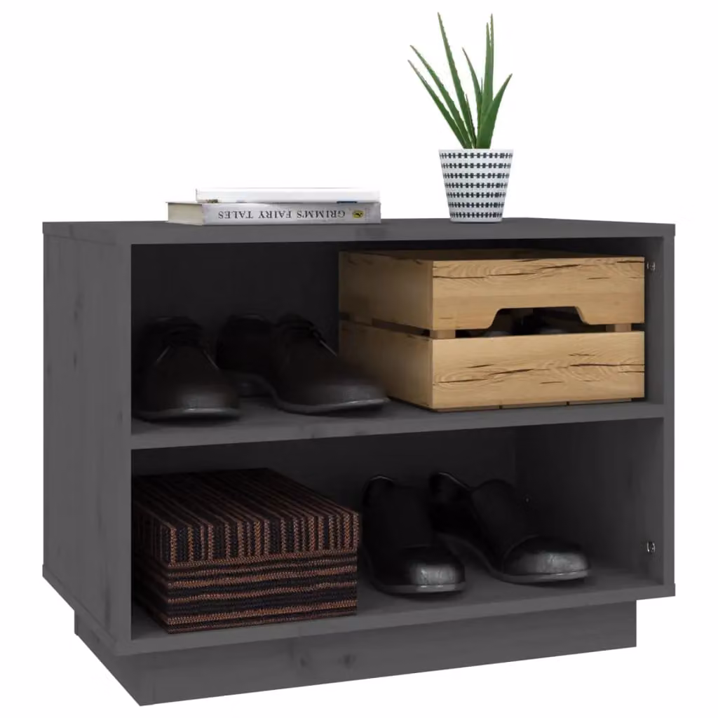 Berkfield Home Grey Solid Wood Pine Shoe Cabinet W/D/H: 60 x 34 x 45 cm – 3