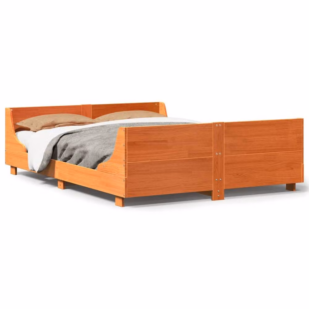 Berkfield Home Beautiful Solid Wood Pine Bed Frame in Waxed Brown, W/D/H: 160 x 200 cm – 2