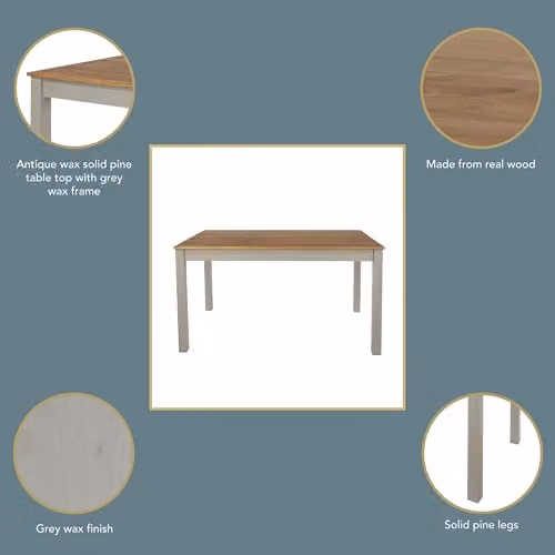 Core Products Linea Rectangular Dining Table in Grey Washed Pine Wood, Width: 150 cm – 3