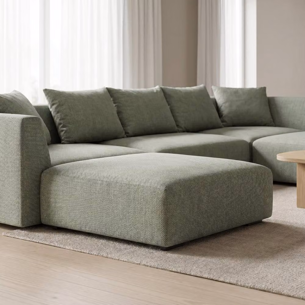 Abakus Direct Tokyo U-Shape Modular Sofa in Green and Beige Bamboo Basket Weave Fabric – 3