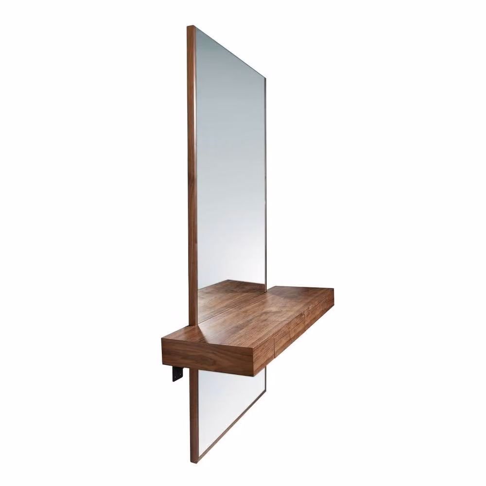 Angel Cerda Modern Rectangular Walnut Veneer Wall Mirror in Brown, W: 120 cm, D: 35 cm, H: 180 cm