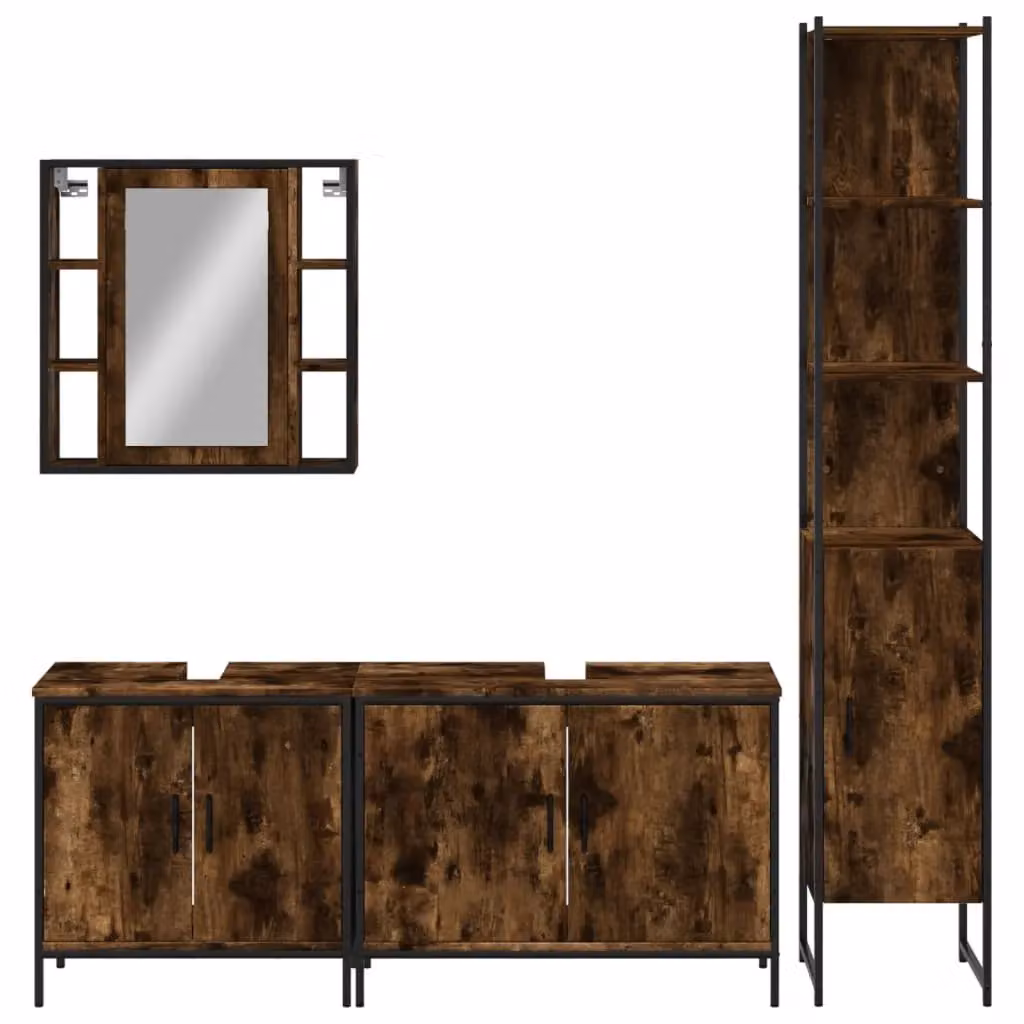 Berkfield Home 4 Piece Smoked Oak Bathroom Cabinet Set in Brown – 3