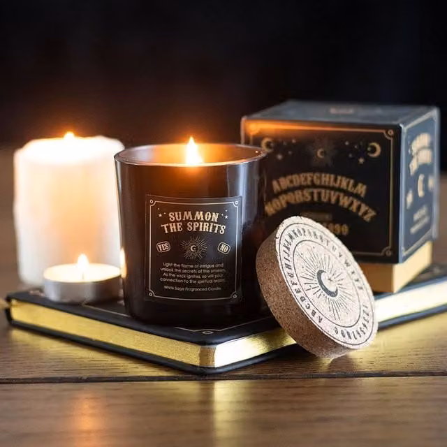 Uniqueful Summon the Spirits Talking Board White Sage Pillar Candle in Black