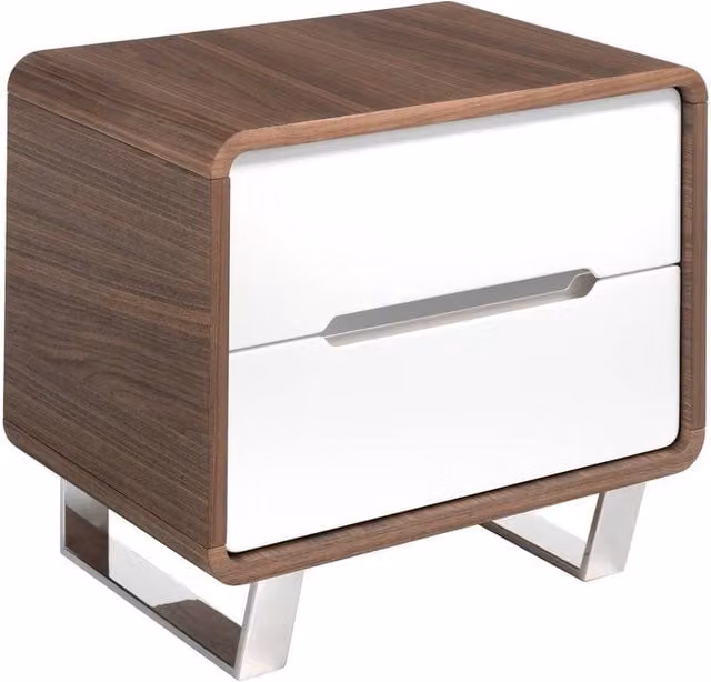 Angel Cerda Walnut Veneer Bedside Table in Brown and White with Soft-Close Drawers