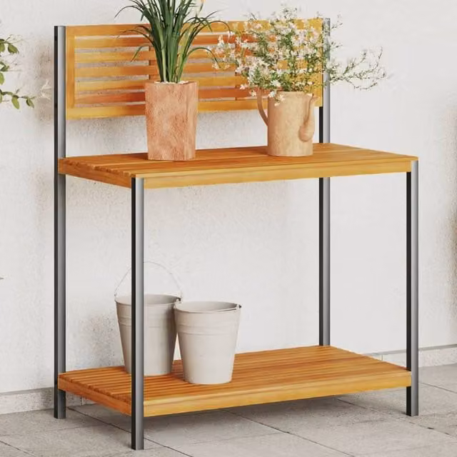 Berkfield Home Industrial Garden Work Table in Brown, Solid Acacia Wood and Steel, W/D/H: 90 x 50 x 110 cm