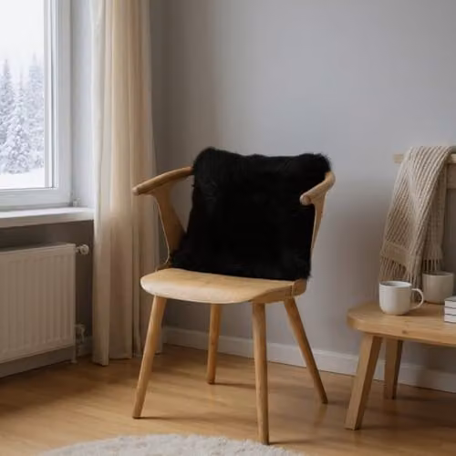 Infinity Leather Luxury Genuine Sheepskin Single Sided Wool Cushion in Black, W/D/H: 40 x 40 x 40 cm – 4