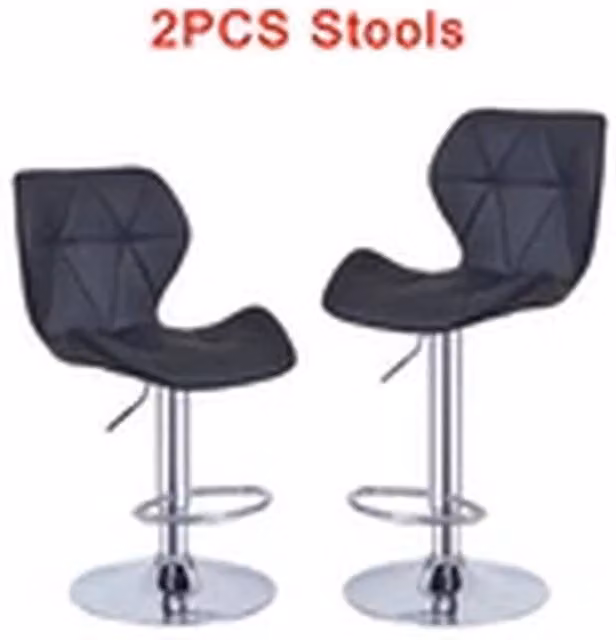 EONLION Set of 2 Modern Swivel Barstools in Black PU Leather