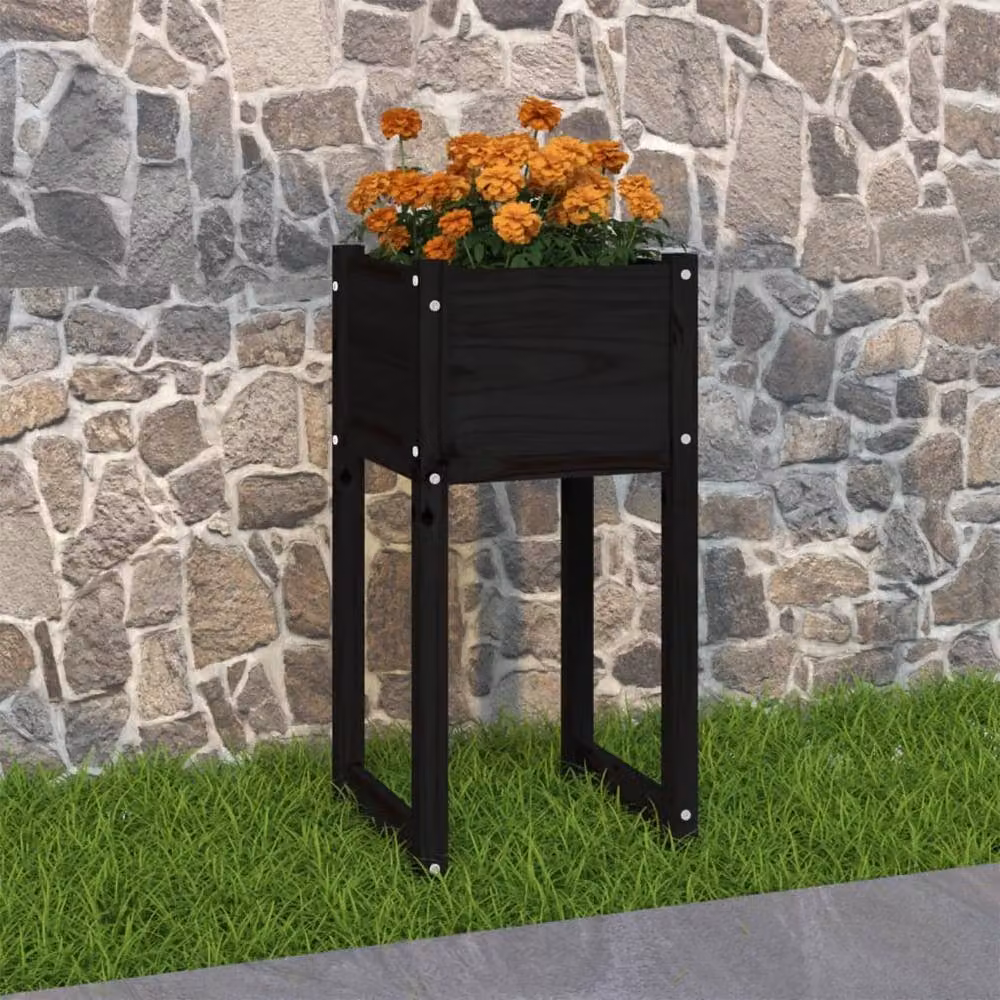 Berkfield Home Black Wooden Raised Bed Planter in Pine, W/D/H: 40 x 40 x 81 cm – 2