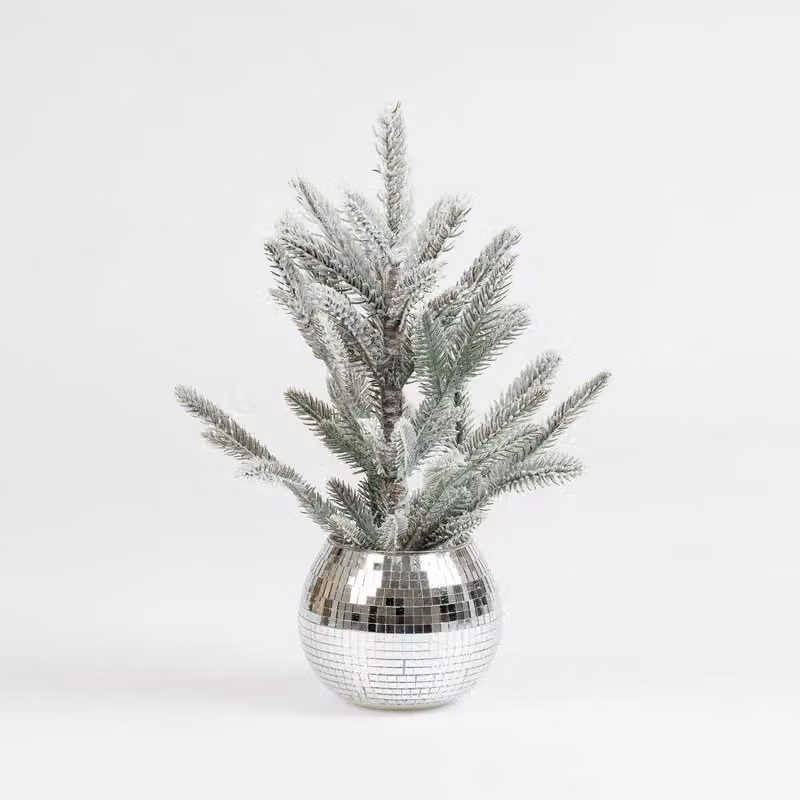 Scottish Everlastings Ltd Silver Mirrorball Potted Tabletop Christmas Tree, Height: 37 cm – 2