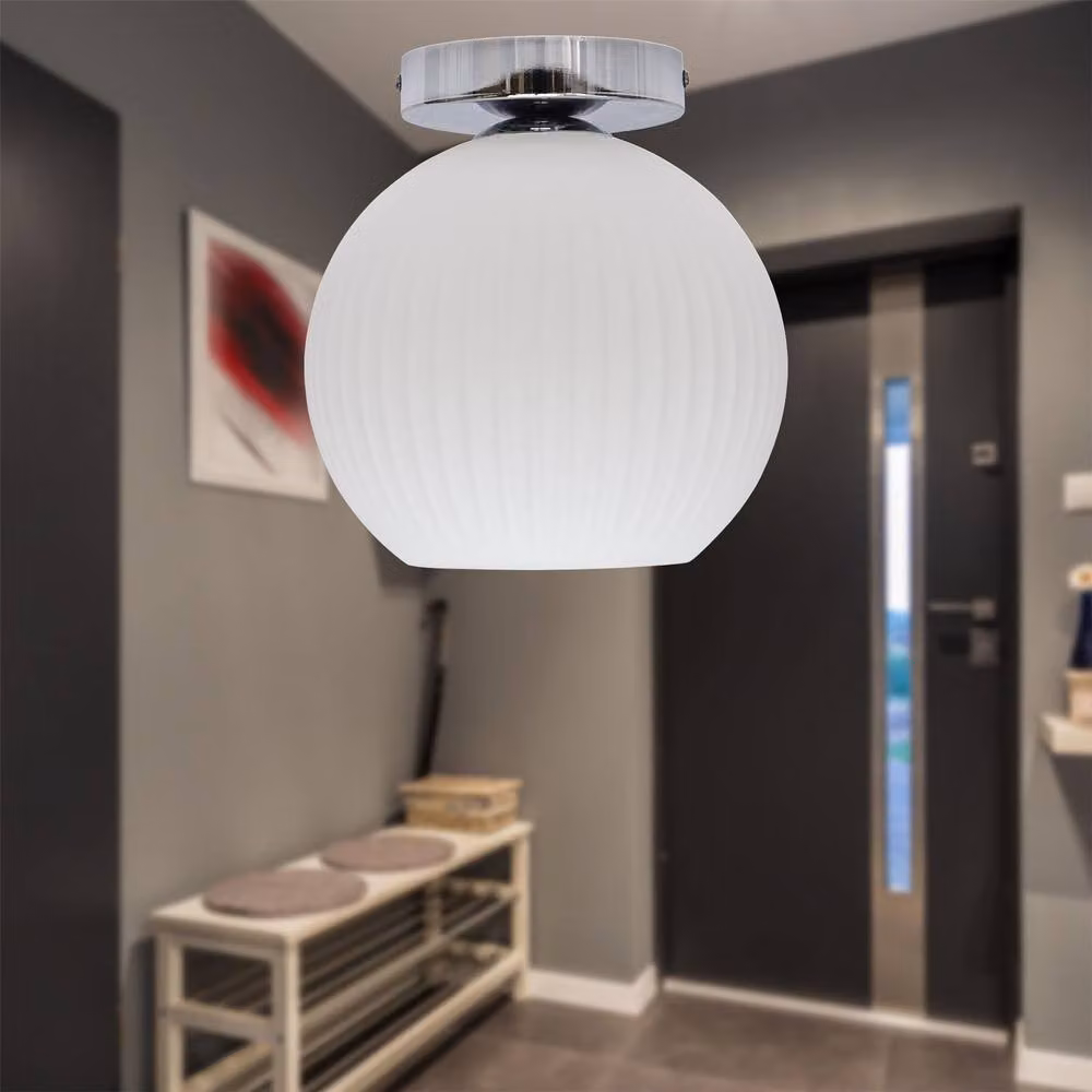 First Choice Lighting Betchley Chrome Ceiling Light Fitting with White Ribbed Glass Sphere – 2
