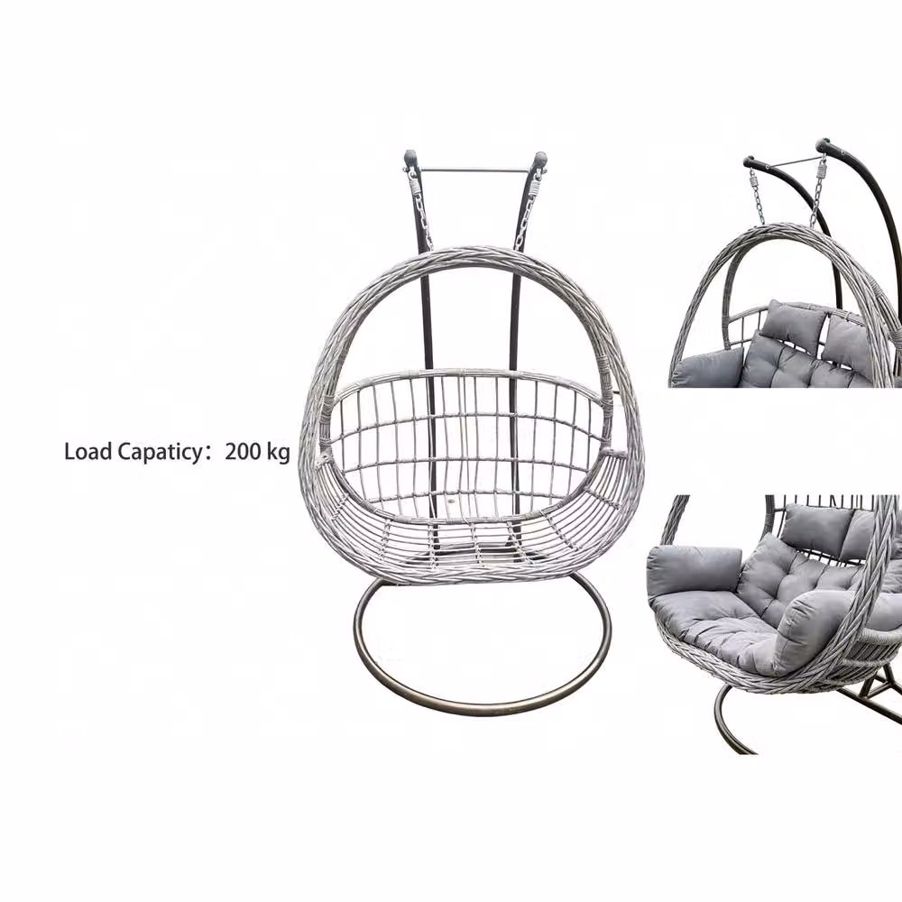 Fimous Rattan Love Egg Hanging Chair with Thick Cushion in Dark Grey for Indoor and Outdoor Use – 2