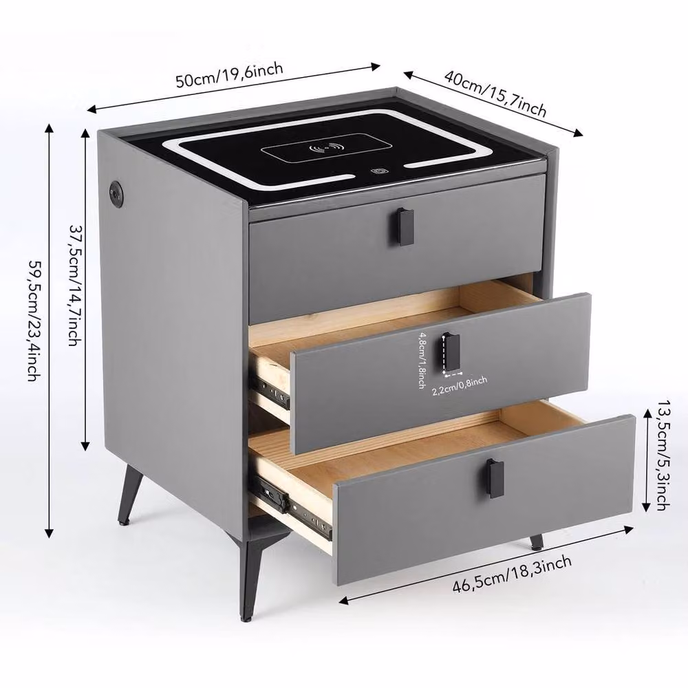 EONLION Modern Grey 3 Drawer Bedside Cabinet with Integrated Lighting, Width: 100 cm – 2