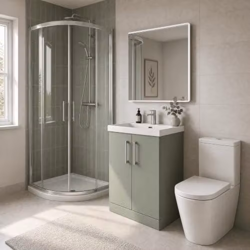 Balterley Pershall Contemporary Floor Standing 2 Door Vanity Unit with Thin Edge Ceramic Basin, Reed Green, W: 60 cm, H: 85 cm, D: 34 cm – 5