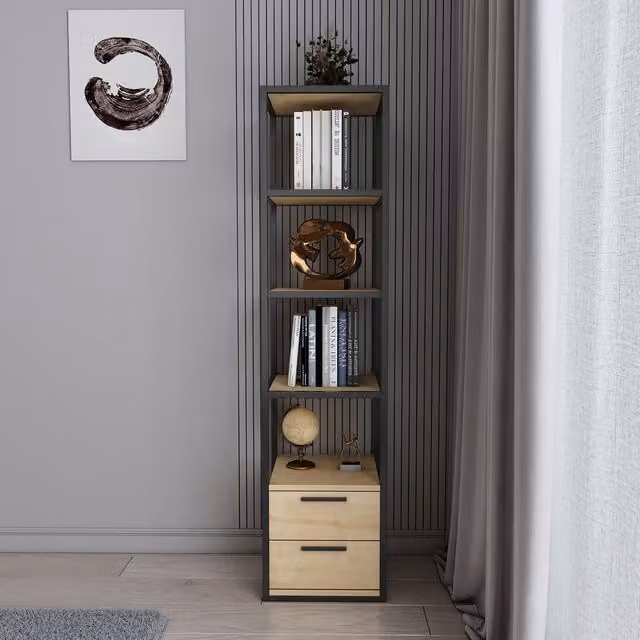 Decorotika Minimalist MDF Bookshelf in Black and Bronze