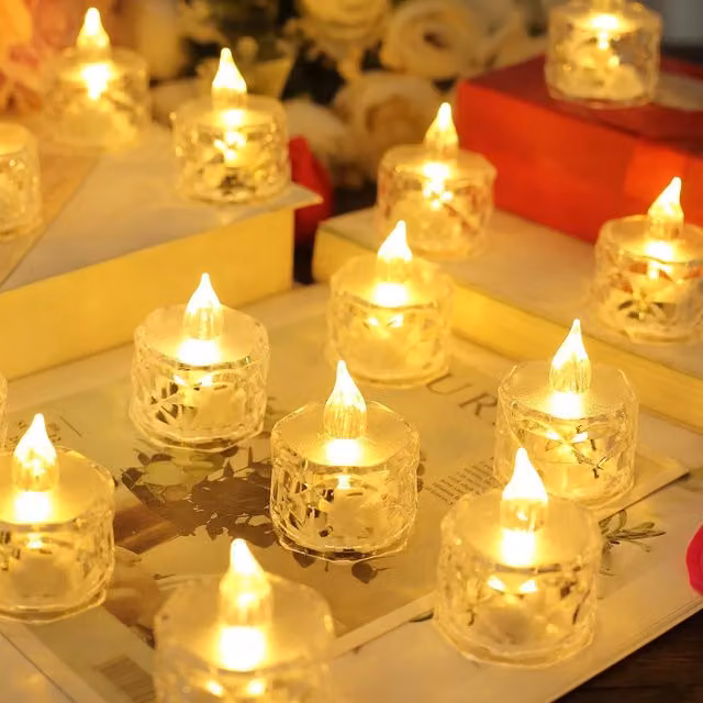 mysmartbuy Set of 12 Clear Faceted Battery Powered LED Tealights, H 5 cm x W 3.8 cm