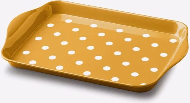 Zeal Melamine Dotty Rectangular Serving Tray with Handles in Yellow, W: 18 cm