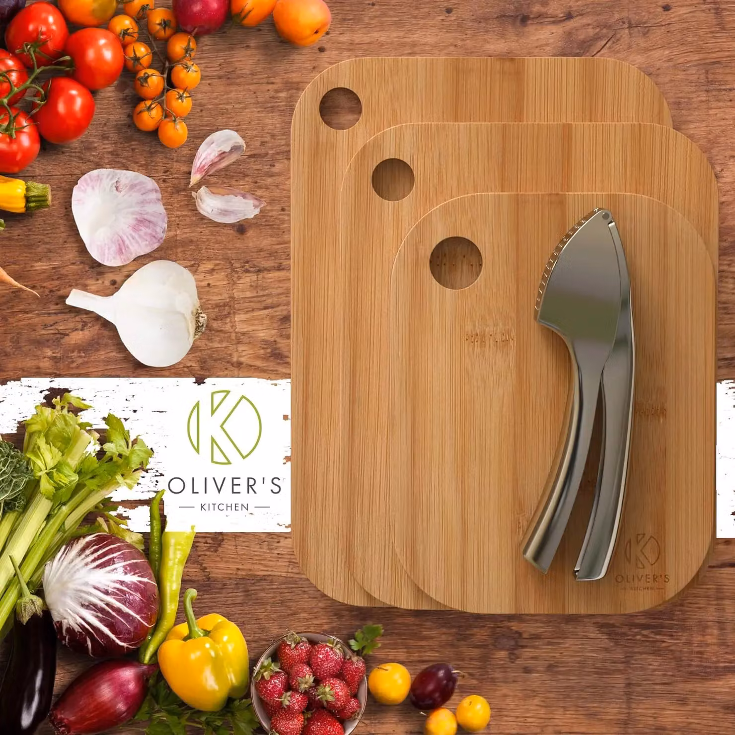 Oliver's Kitchen Premium Stainless Steel Garlic Press in Silver – 9