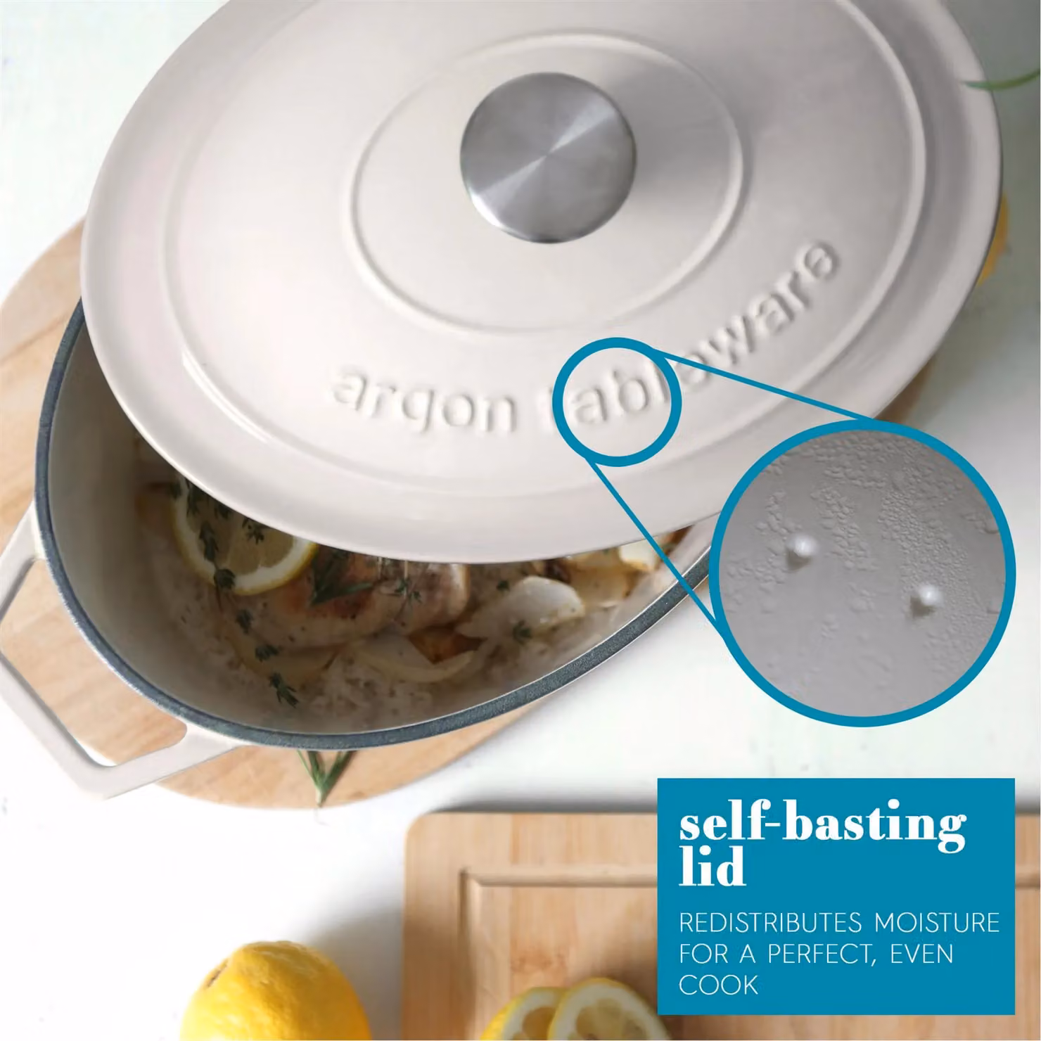 Argon Tableware 2x Oval Cast Iron Casserole Dishes with Self Basting Lid, 4.68L, Off-White – 3