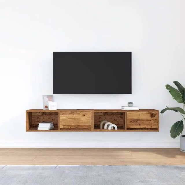 Berkfield Home Set of 2 Rustic Old Wood TV Cabinets, Brown, W: 80 cm, D: 31 cm, H: 25.5 cm – 1