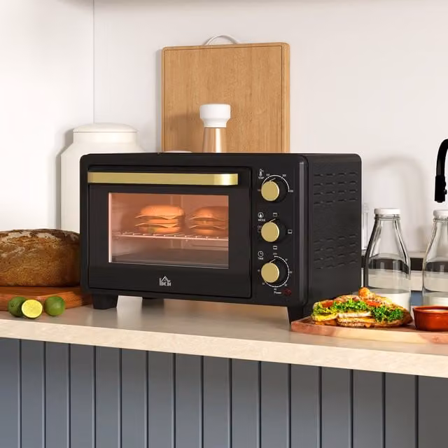 HOMCOM 16L Countertop Mini Oven with Grill and Crumb Tray, Black