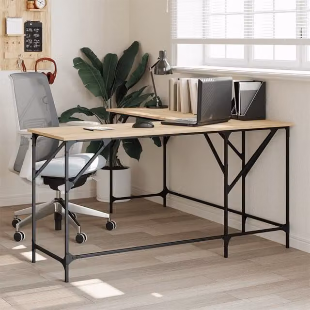 Berkfield Home Sonoma Oak Corner Desk in Brown, W/D/H: 149 x 149 x 75 cm