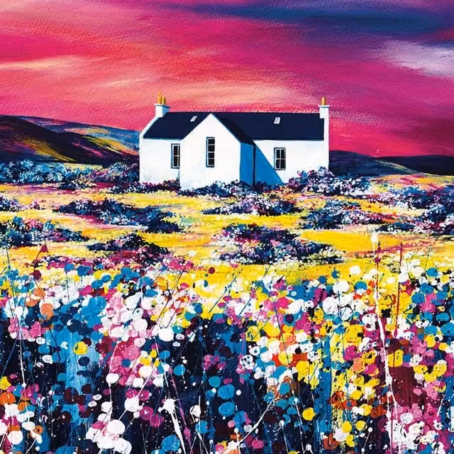 Avril Thomson Smith A Sky Of Pink Framed Canvas Print in Pink and Multicolour