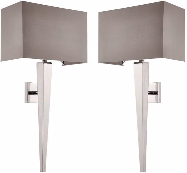 Loops Pack of 2 Dimmable Rectangular LED Wall Lights with Chrome and Grey Fabric Shades – 1