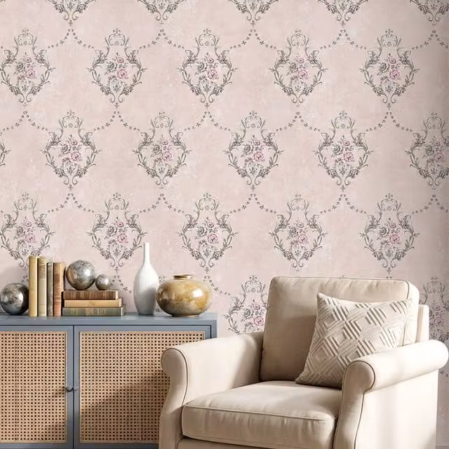 Lifeideas Pink Floral 3D Embossed Non-Woven Botanical Wallpaper Roll