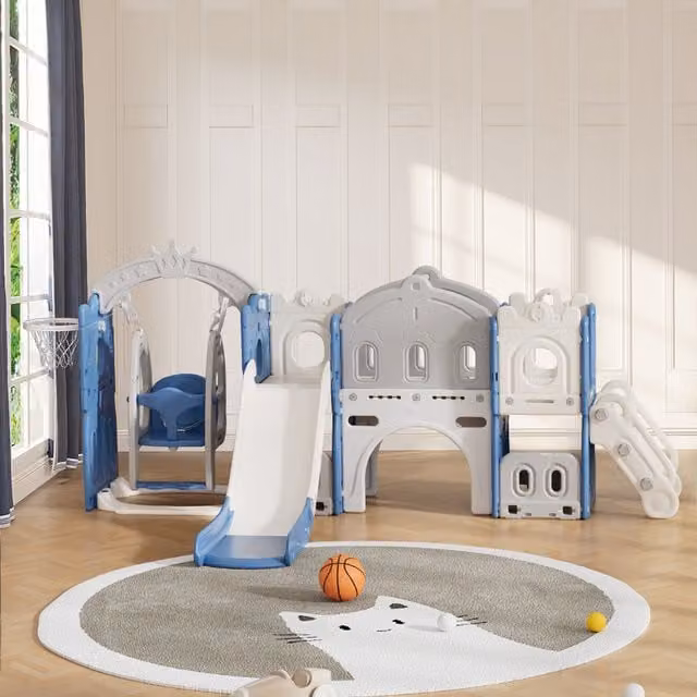Livingandhome Toddler Swing and Slide Playset with Weatherproof UV Protection, Blue