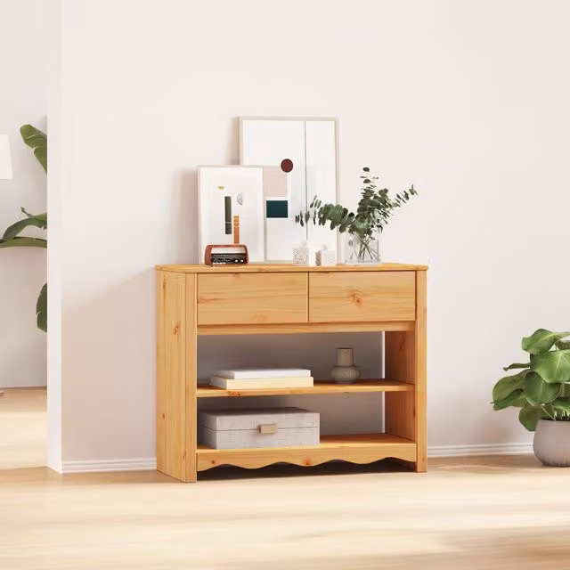 Berkfield Home DRAMMEN Console Table in Brown Solid Pine Wood, W/D/H: 89.5 x 37 x 73 cm – 1