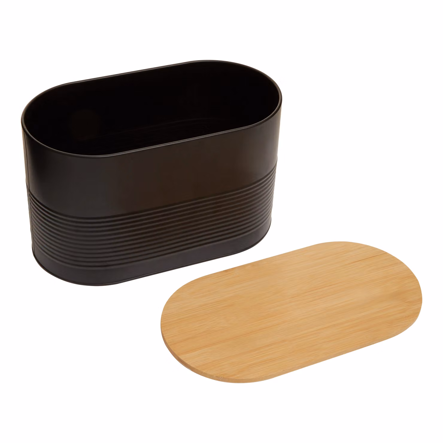 Orsina Alton Black Bread Bin in Black Metal with Bamboo Lid – 3